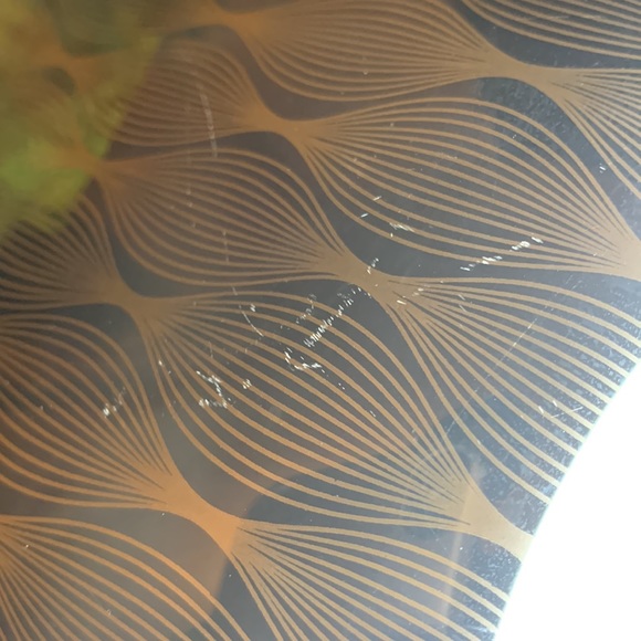 Mid Century Modern Danish glass bowl with geometric gold overlay - Picture 8 of 10